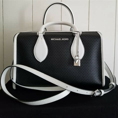 michael kors keating black and white|michael kors black purse small.